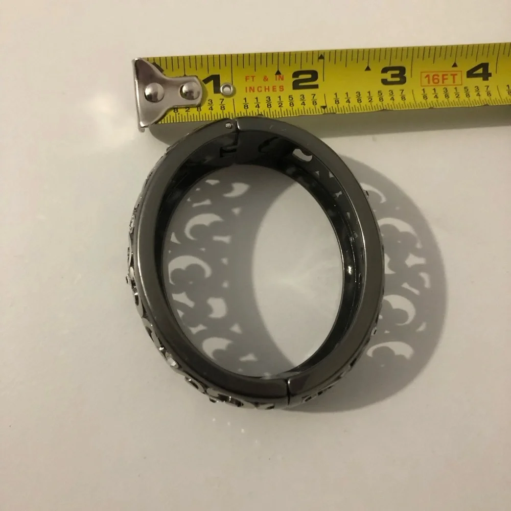 Brighton Contempo Gunmetal Filigree Crystal Accent Hinged Bangle Bracelet